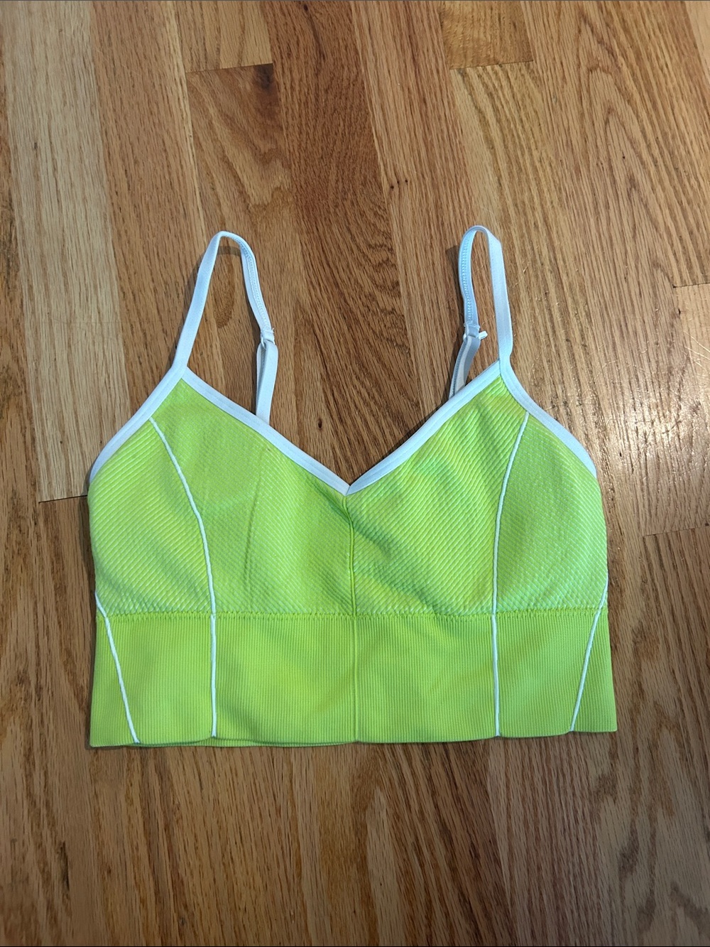 aerie Neon Lime Ribbed Crop Bralette with White Trim
